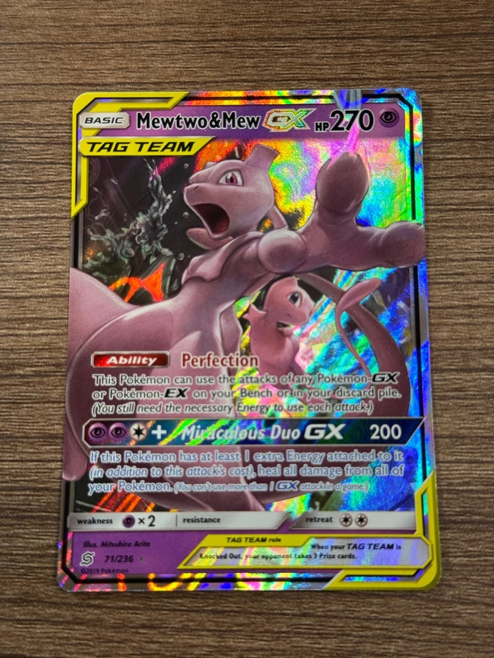 Pokemon Mewtwo & Mew GX 71/236 Unified Minds Sun & Moon Ultra Rare English - Image 1 of 2