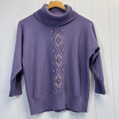 Vintage Alfred Dunner Womens Old Money Beaded Turtleneck Sweater Size M - Image 1 of 4