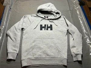 Helly Hansen Hoodie Mens M Gray HH Logo Cotton Blend Pullover Sweatshirt - Picture 1 of 6