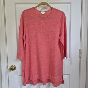 New J. Jill Large 100% Merino Wool Sweater Tunic Pink Coral 3/4 Sleeve Washable - Picture 1 of 8