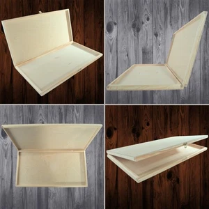 Large Shallow Unfinished Wooden Box Hinged Lid Craft Keepsake Case - 47x24.5x3cm - Picture 1 of 25