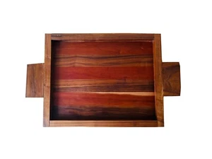 Large Heavy Wooden Heavy Thick striped Rectangular tray 21” x 13” - Picture 1 of 14