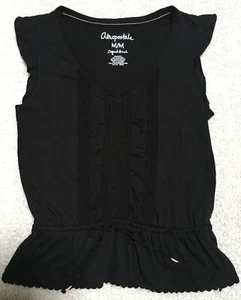 Women’s Aeropostale Black V-Neck Cap Slv Top With Lace Size Medium - Bild 1 von 6
