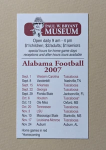 2007 Alabama Crimson Tide College Football Pocket Spielplan Karte BRYANT 🏈🏈 - Bild 1 von 2