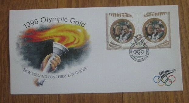  Nueva Zelanda 1996 GANADORES DE ORO OLÍMPICOS SET CARGADOR Y TAIT NATACIÓN Y EQUITACIÓN FDC Foto 1 de 1