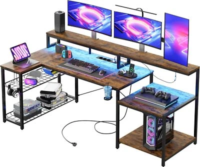 Bestier Gaming Tisch 181x80 cm Schreibtisch mit LED-Leuchten L-förmiger Tisch - Bild 1 von 4