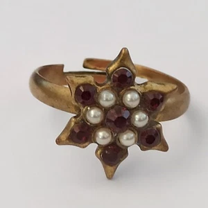 Michal Negrin Ring Star of David Garnet Red Crystals Pearls Dainty Israel 8.25 - Picture 1 of 15