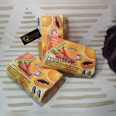 3 Bars x 125g Soap Carrot + Papaya + Vit C Asantee 3 In 1 Face And body Retinol  - Image 1 of 2