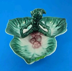 Vintage Keramik Pixie Elfe auf drei Blättern geteilt Schmuck Schale Weihnachten Japan - Bild 1 von 16