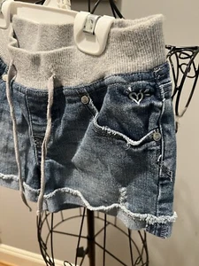 JUSTICE Girls Jean Shorts Size 10 Pull On Denim Distressed Adjustable Drawstring - Picture 1 of 4