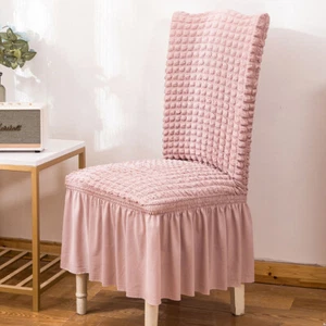 Stretch Dining Chair Covers Spandex Bubble Lattice Slipcover with Skirt for Home - Picture 1 of 33