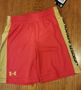 NWT UNDER ARMOUR Red & Gold LOGO Heatgear Athletic SHORTS Size 4 - Picture 1 of 4