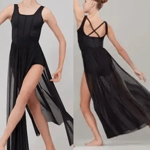 Weissman dance costume Black maxi dress ribbed Freehand 16400 MC-Medium child - Picture 1 of 11