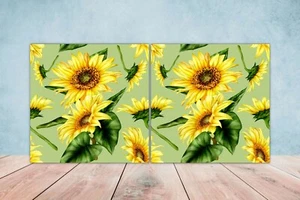 Juego de 2 azulejos de pared con estampado de flores estampado de pared de cerámica girasol conjunto de 2 - Imagen 1 de 2