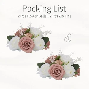 Flower Ball Wedding Flowers for Centerpieces - 2 Pcs Artificial Rose Balls Fake - Picture 1 of 7