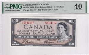 Canada, 100 Dollar, 1954, XF, p72b, DEVIL'S FACE - Picture 1 of 2
