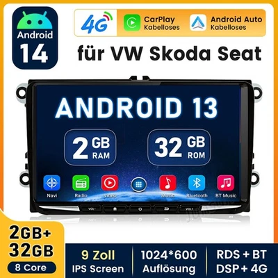 DAB+ Android 13 2+32GB Autoradio Für VW Golf 5 6 Passat Polo Touran CarPlay SWC - Bild 1 von 4