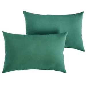 Indoor/Outdoor Sunbrella Lumbar Pillows, Set of 2, 13 x 20, Canvas Teal Green - Picture 1 of 8