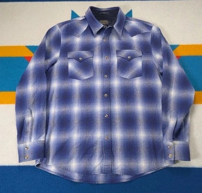 Pendleton Canyon Wool Pearl Snap Shirt Western Wear Shadow Plaid Blue Large - Image 1 of 4