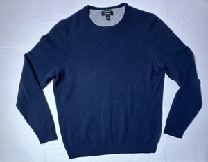NORDSTROM Men's Large Dark Blue 100% Cashmere Long Sleeve Crew Neck Sweater - Picture 1 of 4