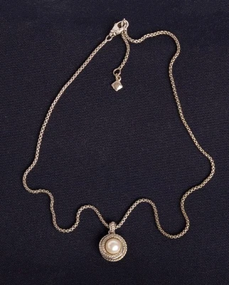 Auténtico collar de perlas y diamantes david yurman plata de ley, cadena 16 1/2 Foto 1 de 4