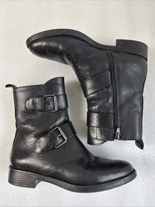 Emanuele Crasto Women's black Leather Double Buckle Italian Combat Boots 39 EU 9 - Picture 1 of 14