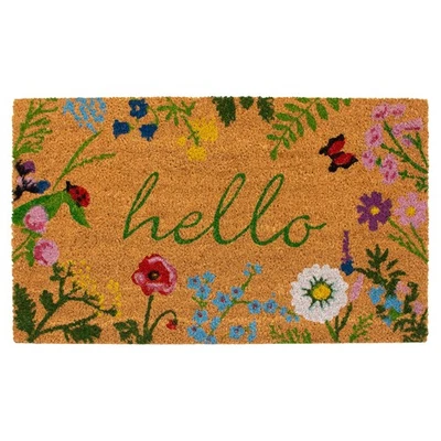 AZ105991729 Floral Hello Doormat, 17" x 29", Multicolor - Image 1 of 4