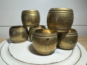 VTG Beaded Brass Napkin Rings Set Of 6 - Rustic, Farmhouse, MCM - Picture 1 of 3