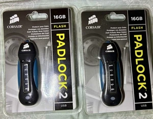 Corsair CMFPLA-16GB USB2.0 Flash Padlock2 Black/Blue 2 Drives Bundle New Sealed - Afbeelding 1 van 2