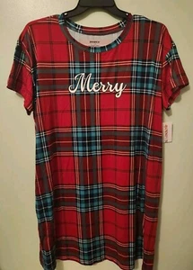 Joyspun Women's L/XL Short Sleeve Sleep Shirt Nightgown MERRY Christmas #10725 - Picture 1 of 3