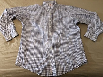 Mens Brooks Brothers Dress Shirt 17 36 White Blue Button Cotton - Image 1 of 4