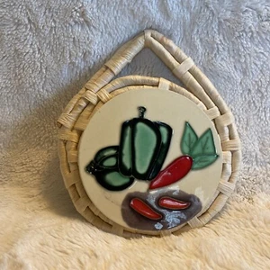 Ceramic Hanging Tile Art Trivet on Husk Ratan Vegetable Motif - Picture 1 of 2