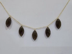 14k Yellow Gold Necklace With Genuine Smoke Topaz Briolet 10×20 mm Marquez 18" - Picture 1 of 7