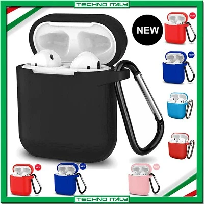 ✅ COVER PER APPLE AIRPODS CUSTODIA SLIM SILICONE ANTIGRAFFIO+GANCIO ACCESSORIO ✅
