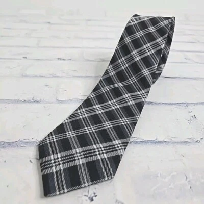 Corbata Ben Sherman 100 % seda negra gris plata a cuadros 2,5" delgada oficina Foto 1 de 4