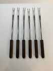 Vintage Set of 6 Stainless Steel Fondue Forks Wood Handle MCM