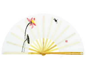 High-end Chinese style ink lotus tai chi kung fu martial arts training fan - Picture 1 of 7