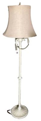 Local Pickup Vintage Shabby Chic Style Floor Lamp w/Pink Shade & Bead Crystal - Image 1 of 4