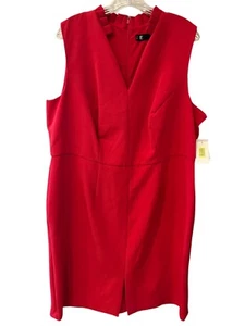 Leslie Fay Dress Womens 18W Red V-Neck Lined Back Zip Stretch Career Business - Picture 1 of 13