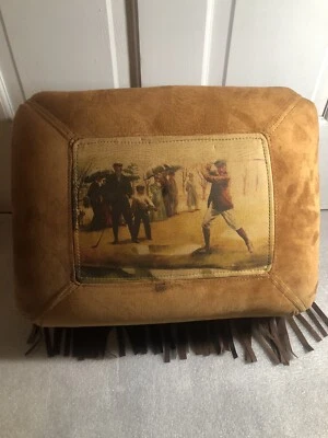 Golf Western Leather Suede Cowhide Ottoman Foot Rest Foot Stool - Vintage Rare - Image 1 of 4