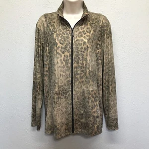 Chicos Jacke Größe 2 Damen L Animalprint durchgehender Reißverschluss Taschen Stretch Lederoptik - Bild 1 von 8
