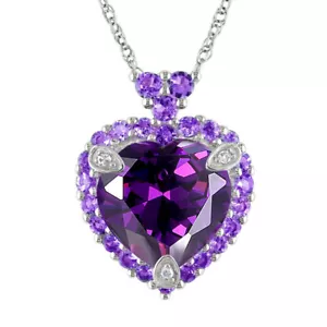 Love Heart Full of Stone Purple Amethyst Gemstone Silver Women Necklace Pendants - Picture 1 of 6