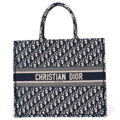 69829 auth CHRISTIAN DIOR blue Oblique canvas LARGE BOOK Tote Bag - Image 1 of 4