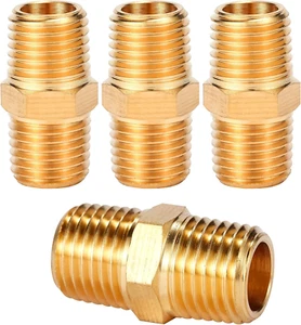 4 Pcs Solid Brass Pipe Fitting, Hex Nipple, 1/4" X 1/4" NPT Male Pipe Adapter (O - Picture 1 of 12