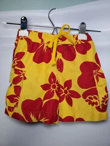 Lands’ End Boys Swim Trunks Size Small Yellow Red Hibiscus Floral Cargo Pockets. - Picture 1 of 5
