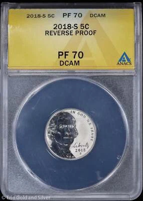 2018-S 5c Reverse Proof Jefferson Nickel ANACS PR 70 DCAM - Image 1 of 4