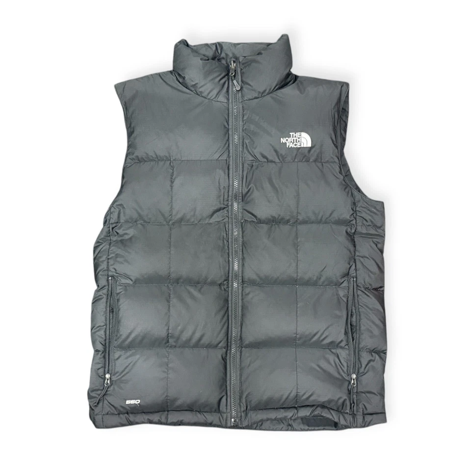 Chaleco acolchado The North Face para hombre talla M 550 negro plumón de ganso cremallera completa logotipo acolchado Foto 1 de 4