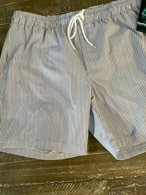 Matix large blue and white pinstripe men’s swim trunks with tax - Image 1 of 4