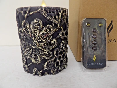 Luminara Vela Pilar Sin Llama Encaje Crochet Negro 4" con Control Remoto Nueva Foto 1 de 4