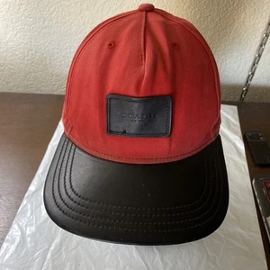 Coach Mütze flache Krempe Riemen hinten Baumwollmischung Leder Patch rot Unisex - Bild 1 von 6